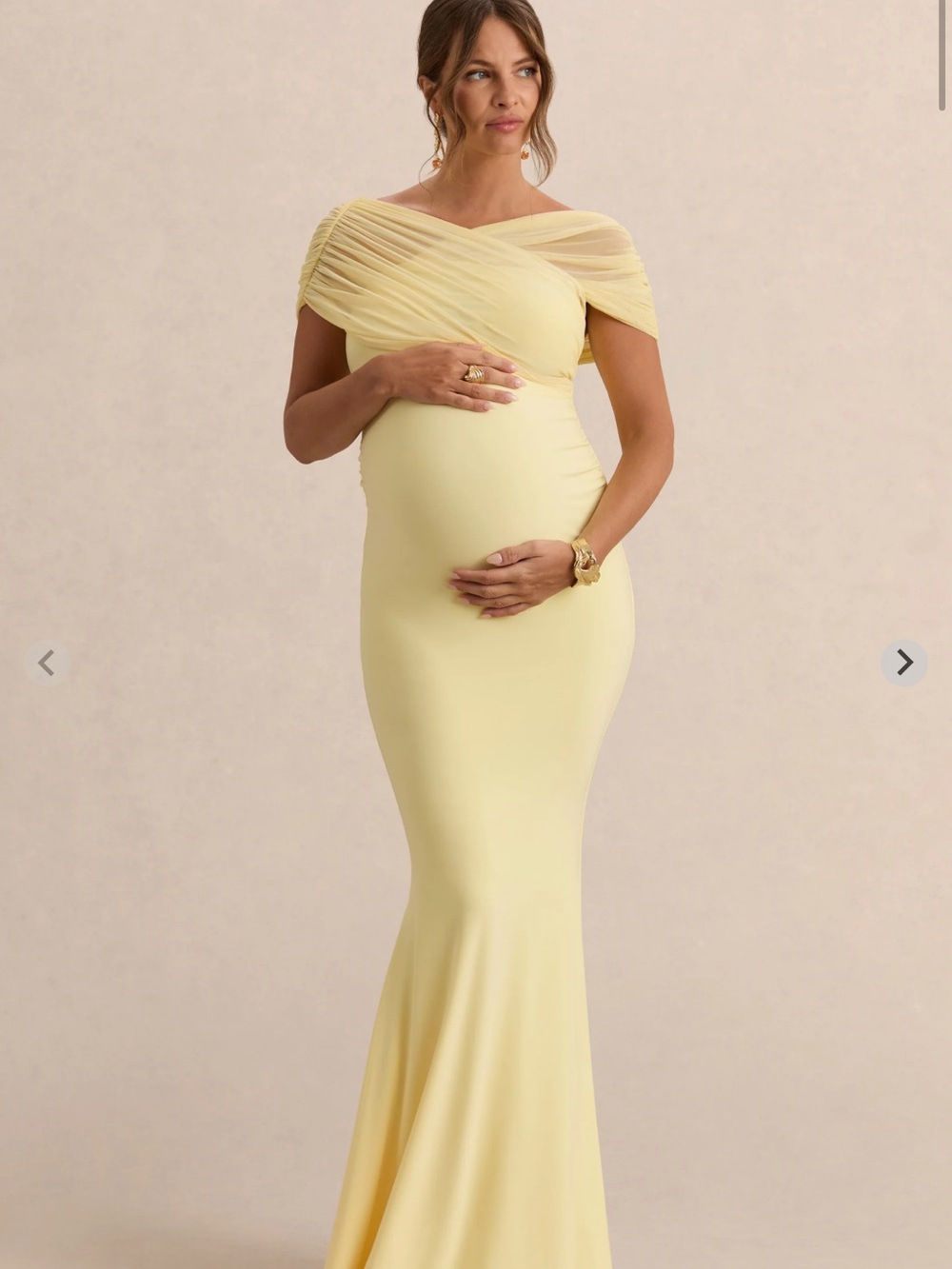 Club London Elin Lemon Bardot-Neck Maternity Maxi Dress
